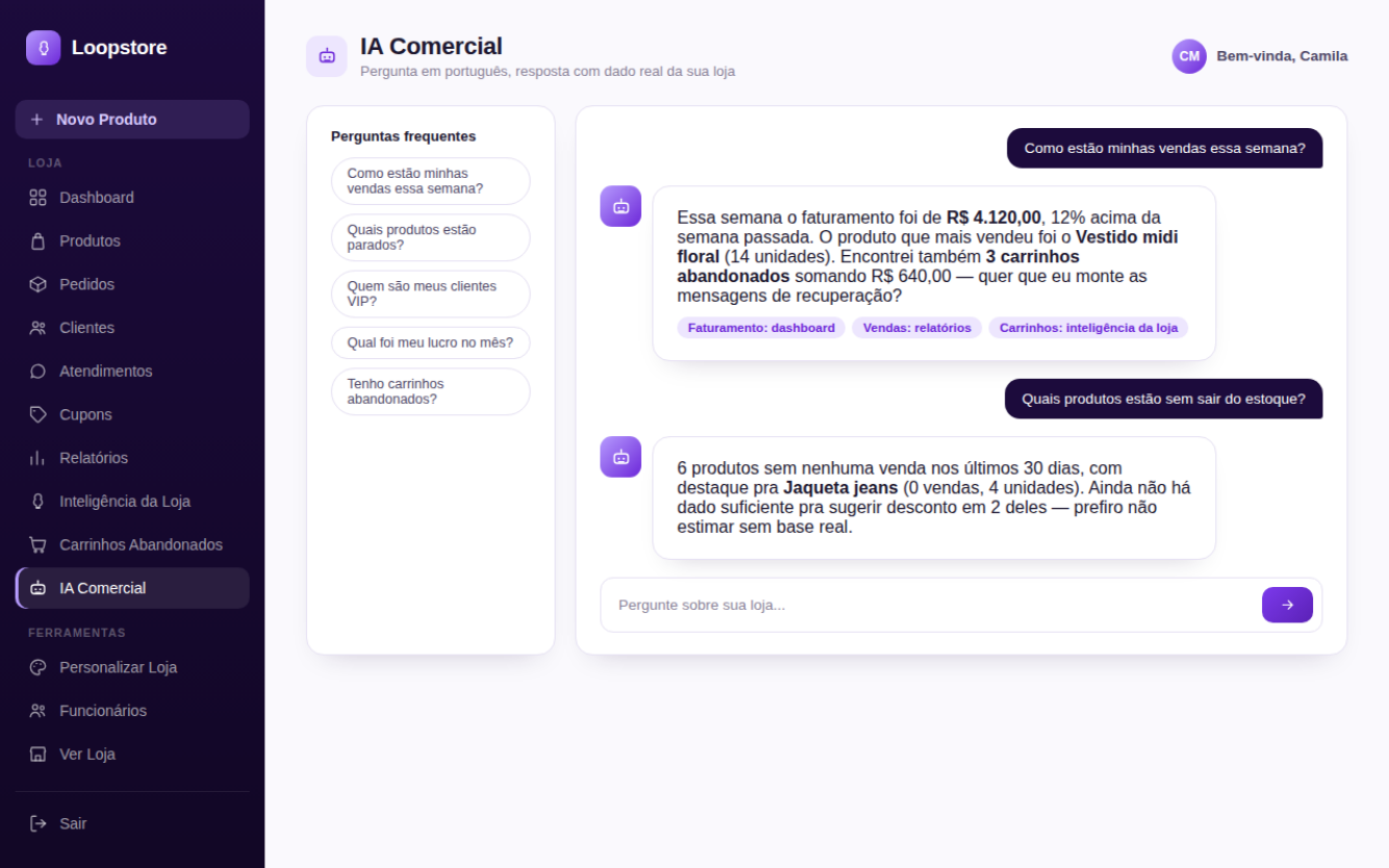 Tela de IA Comercial