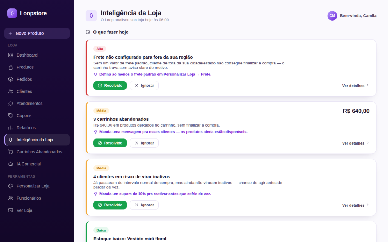Tela de Inteligência da Loja
